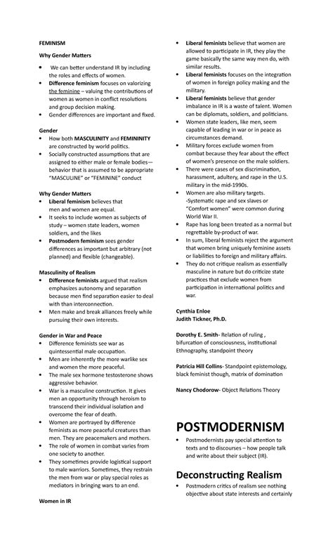 Feminism - notes - ####### FEMINISM Why Gender Matters We can better