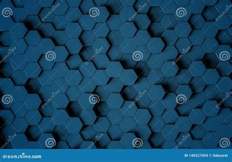 Black Blue Hexagons Background Pattern 3D Rendering Stock Illustration