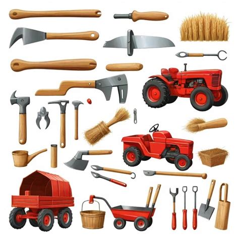 Premium Vector Farm Tools Vector Set White Background Isolated