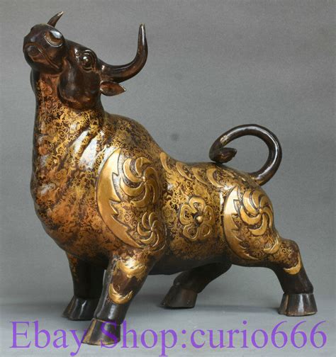 16 Old Chinese Copper Gilt Feng Shui Zodiac Year Bull OX Oxen Luck