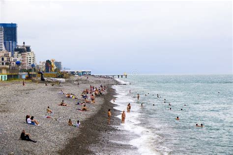 Black Sea Beach In Batumi Georgia People During Holidays And Vacation