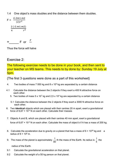 Newton S Law Of Universal Gravitation Worksheet Physical Science