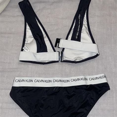 Calvin Klein Women S Black And White Bikini And Tankini Bottoms Depop