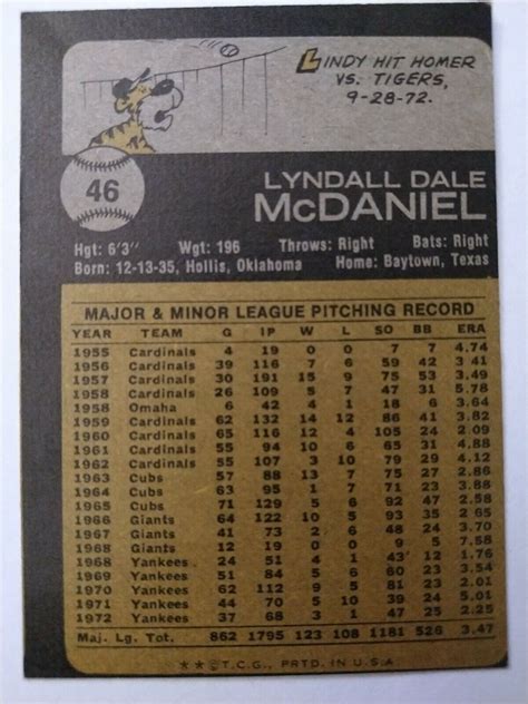 1973 Topps 46 Lindy McDaniel New York Yankees EBay