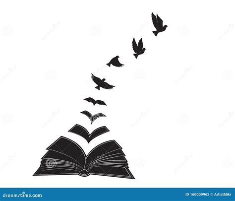 Open Book Illustration With Flying Birds Silhouettes Vector Poster