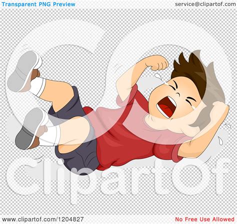 Cartoon Of A Brunette White Boy Throwing A Temper Tantrum On The Floor