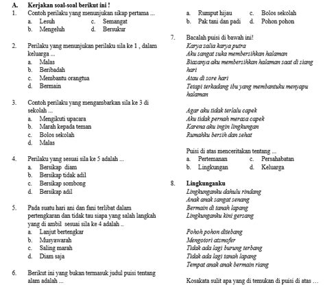 Soal Semester Tema Kelas Sd Mi Antapedia