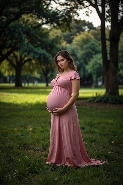 Premium Photo Pretty Pregnant Woman Wearing In Pink Dress At Green Park