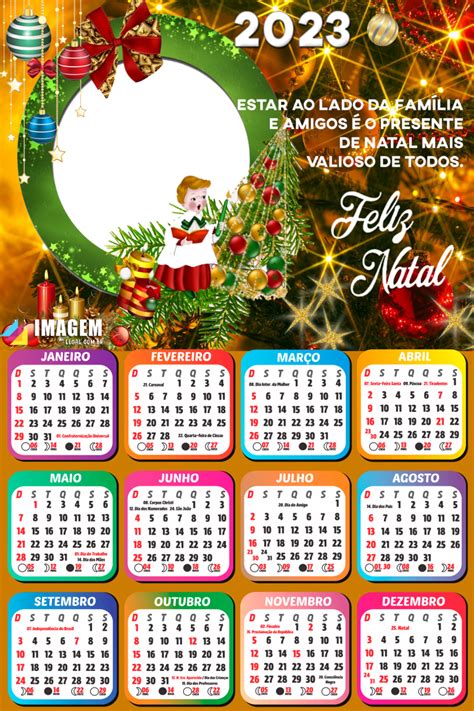 Calendário 2023 de Feliz Natal e Papai Noel para Montagem de Fotos