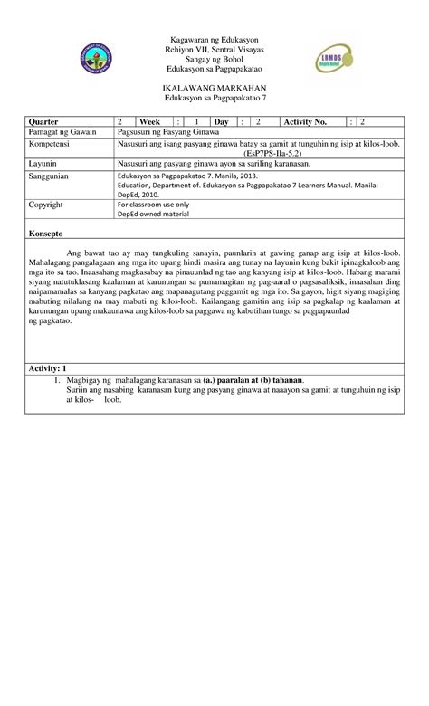 Es P7 Q2 Week1 Day2 Kagawaran Ng Edukasyon Rehiyon VII Sentral