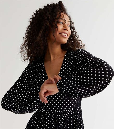 Tall Black Spot Long Sleeve Mini Smock Dress New Look