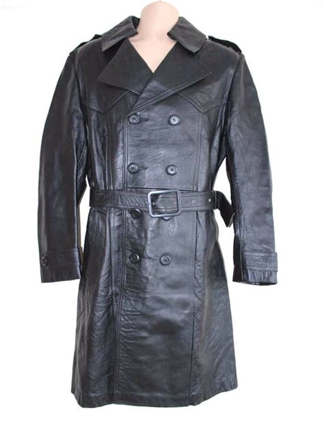 MENS GERMAN CLASSIC WW2 OFFICER MILITARY UNIFORM BLACK LEATHER TRENCH