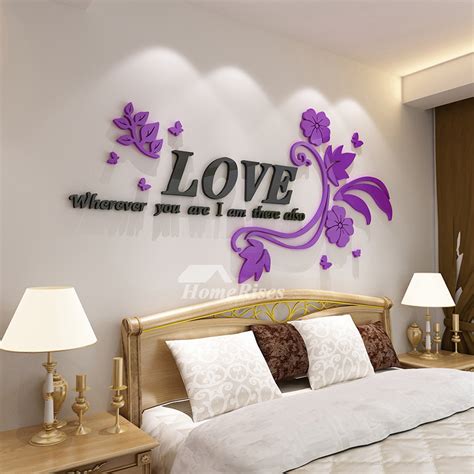 Flower Wall Decals Letter Pink/Purple Acrylic Living Room Decorative