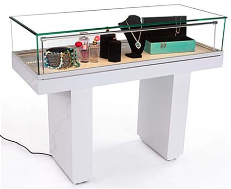 Hydraulic Open Sit Down Locking Jewelry Display Case With Glass Top Uniquekiosk