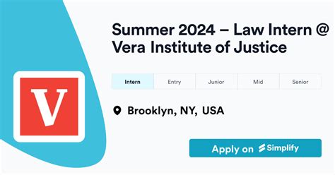 Summer 2024 Law Intern Vera Institute Of Justice Simplify Jobs