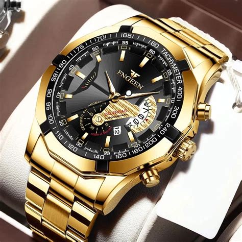 Fngeen Luxury Mens Watches Stainless Steel Band Fashion Waterproof Quartz Watch For Man