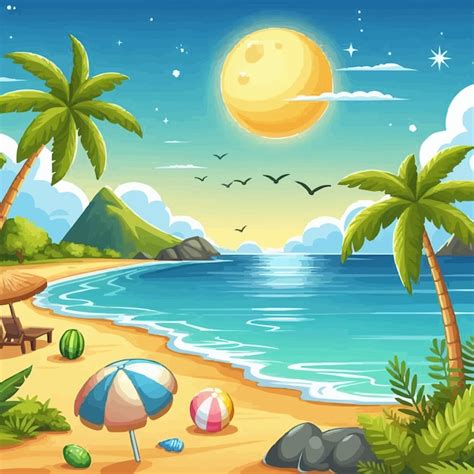 Premium Vector | Illustration of beach scenery during the day landscape