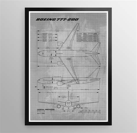 Blueprint Boeing 777 poster print. Aviation poster. Aircraft | Etsy