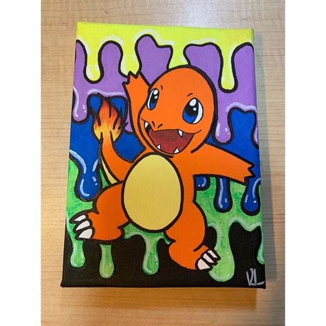 Colour Change Charmander Pok Mon Painting Embroidered Canvas Art