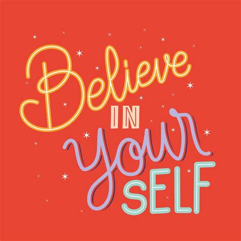 Believe In Yourself Lettering On Red Background Vector Illustration