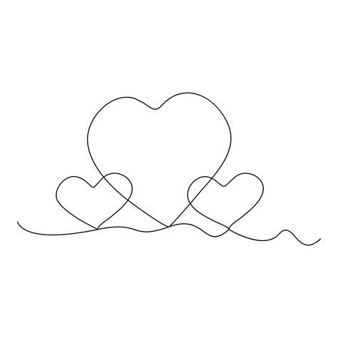 Single line continuous drawing of romantic love and heart shape outline ...