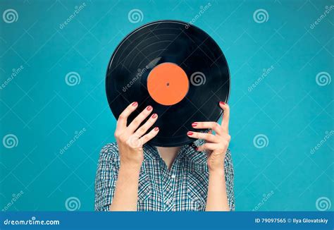 Woman Holding A Vinyl Record Stock Image Image Of Background Label