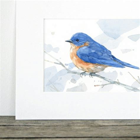 Bluebird Watercolor Print Woodland Painting Bird Decor Etsy Blue