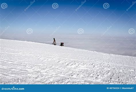 Snowboarders Climb the Highest Mountain in Ukraine Stock Photo - Image ...