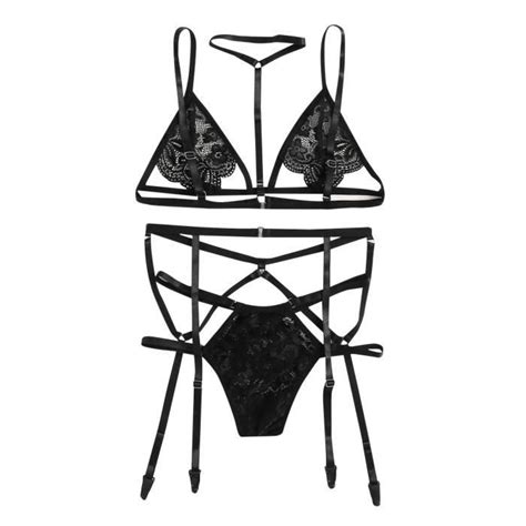 Sexy Femmes Dentelle Soutien Gorge Armatures String Avec Jarreti Re Lingerie Ensemble Sous