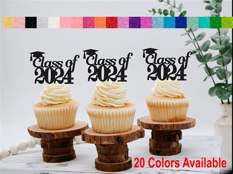 Class Of 2024 Cupcake Toppers Set Of 12 Graduation Cupcake Toppers