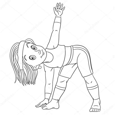 Página para colorear con chica practicando yoga Vector de stock por