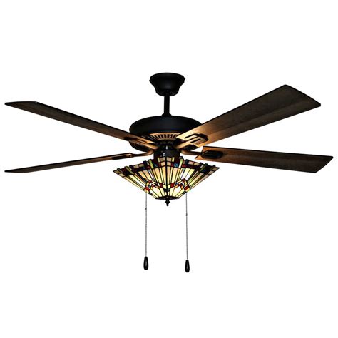 Millwood Pines 52" Loken Craftsman Stained Glass 5 Blade Ceiling Fan, Light Kit Included ...