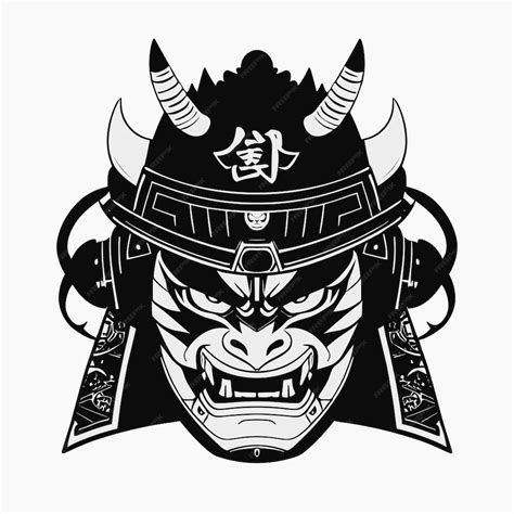 Premium Vector Japanese Demon Oni Mask Design Black Masked Samurai