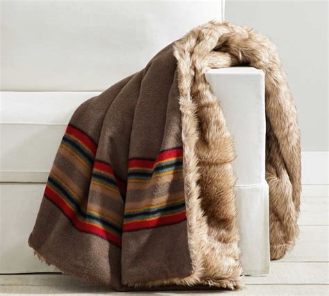 Pendleton® Yakima Faux Fur Back Stripe Oversized Throw Striped Throw Faux Fur Throw Pendleton