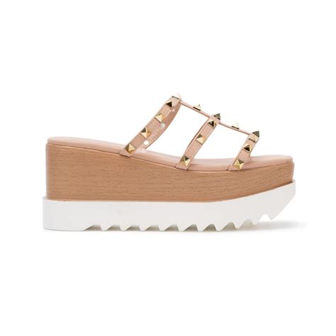 Nose Studded Platform Wedge Heel Slide Nude Shopee Malaysia