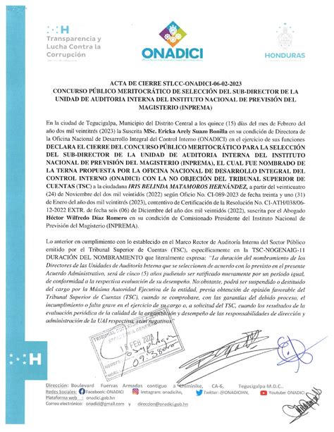 Acta De Cierre Stlcc Onadici Del Instituto Nacional De