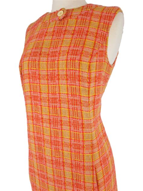 Vintage 60s Jumper Dress Sleeveless Shift In Bright Wool Plaid Med