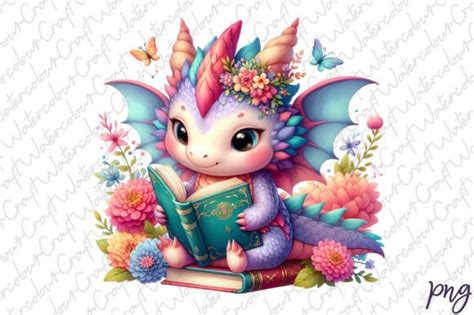 Cute Dragon Reading Sublimation Clipart Graphic By Fensyart · Creative