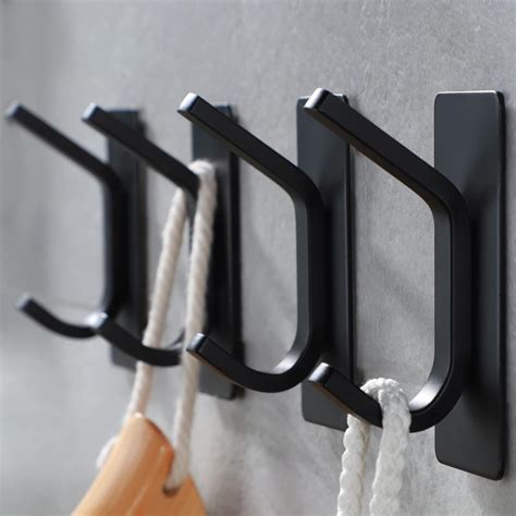 YIGII Self Adhesive Hooks 4 Packs Coat Hooks Black Sticky Hooks