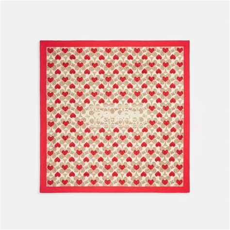 Coach Textured Signature Heart Print Silk Square Scarf