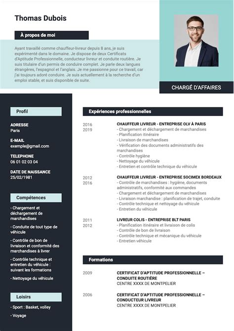 Modele CV Chauffeur Livreur à télécharger en PDF