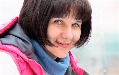 Beautiful Girl Brunette Cute Smiling Shoots Eyes Stock Image Image Of Isolated Curly 223516763