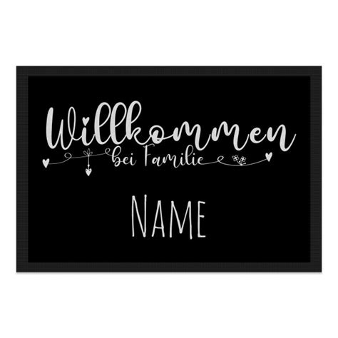 Fußmatte mit Name Willkommen bei Familie Design Herzkette 24 95