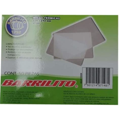 MICA TERMICA MT208 229X292MM CARTA PQT 50 PZAS BARRILITO DPT Papeleria