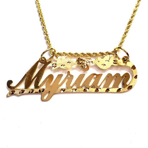 Commercial Cursive/Birds & Heart Nameplate Necklace - Ryu's Jewelry