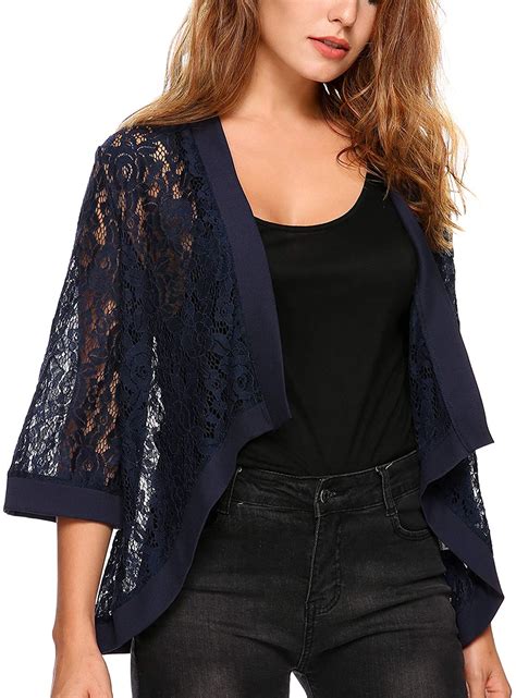 Dealwell Women S Lace Cardigan Lightweight Sleeve Navy Blue Size