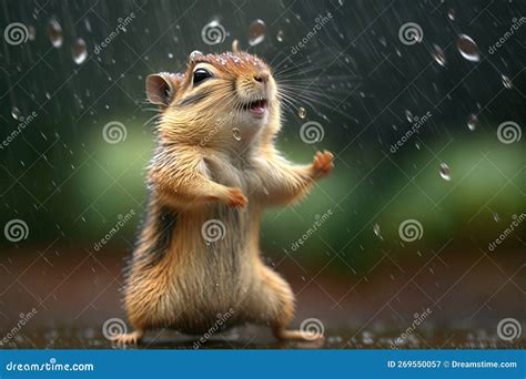 Cute Little Chipmunk Dancing in the Rain Stock Illustration ...