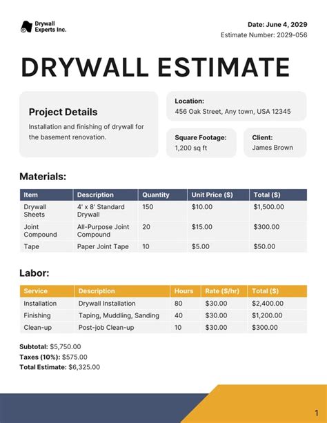 Drywall Estimate Template Venngage