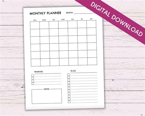 Editable Monthly Planner Instant Download Blank Fillable - Etsy