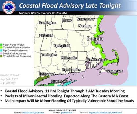 Coastal Flood Advisory for high tide Monday night into Tuesday AM ...